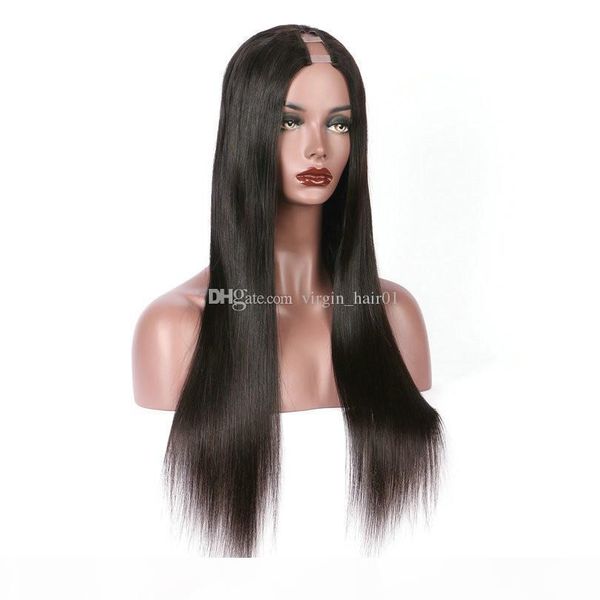 

peruvian straight u part human hair wigs middle left right u part virgin hair wigs for black women natural color front lace wigs, Black;brown