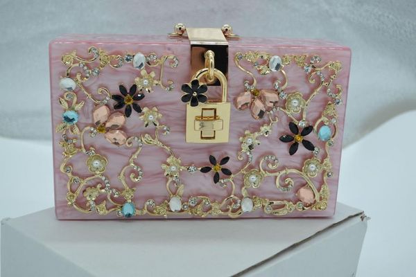 

evening bag luxury diamond carved hollow lock acrylic suede ladies party clutch handbag shoulder bag flap purse