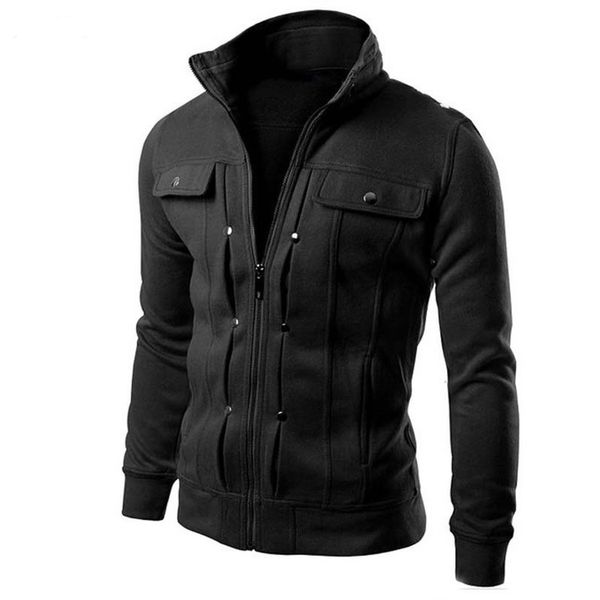 

brand men's standing collar sweatshirts body repair cardigan for male fleece inclined pocket jacket sweatshirt kg-964, Black