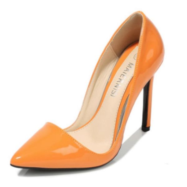 

ladies low -margin mirror pu shallow mouth extremal heel pumps 11cm yellow orange fashion model shoes for nigh club party green, Black