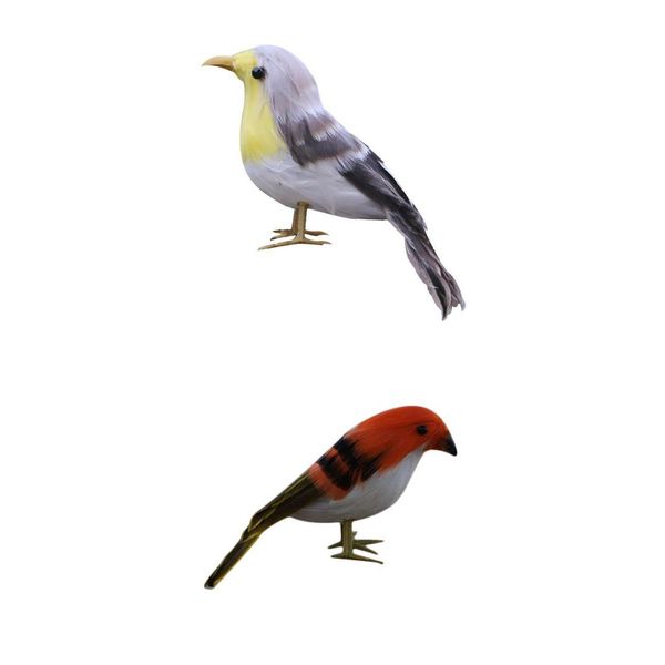 

2pc artificial bird feathered realistic sparrow home garden decor ornament