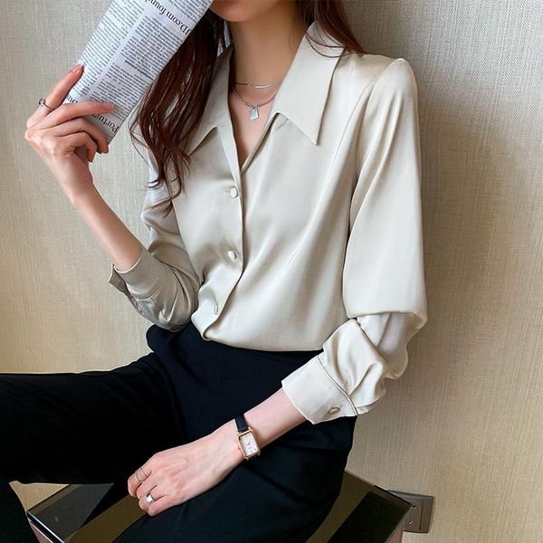 

long button work blouse lady female autumn shirt sleeves women fashion office shirts wear to, White