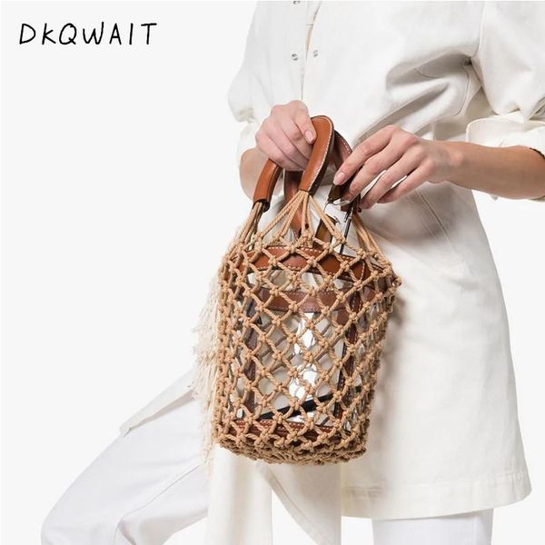 

new women transparent bucket bag pu leather shoulder bag brand desinger ladies crossbody bags net woven