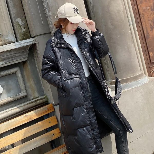 

new season down jacket female 2020 han edition frivolous fashion brim loose blasting in long knee-length coat in winter1, Black