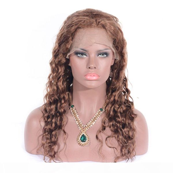 

indian human hair natural curly lace front wigs color 30# full lace human hair wigs for women part, Black;brown