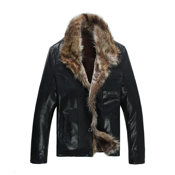 

2021 new shiping quality sales men of mode imitation from raccoon jackets short leather jacket ultm, Black