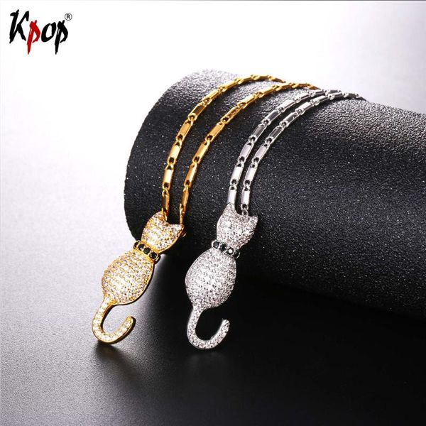 

kpop cubic zirconia cute cat pendant gold/silver color fashion jewelry animals necklace for women & man 2021 new arrival p2514