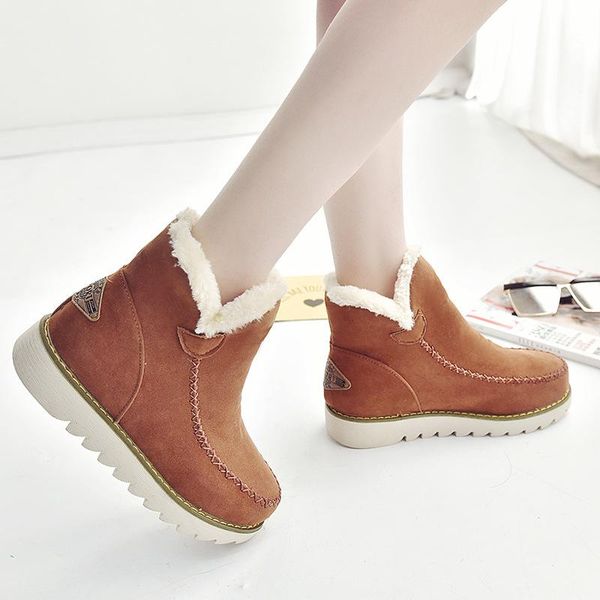 

boots warm fur women snow flat platform winter shoes flock ankle female fashion non-slip basic casual 268, Black