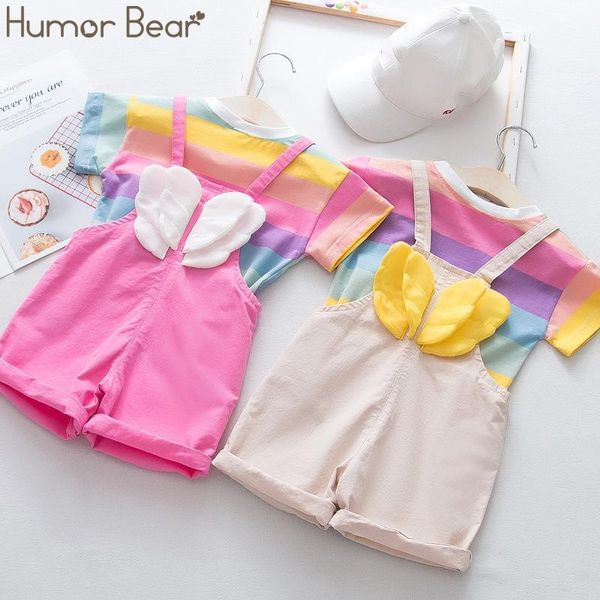 

humor bear 2020 summer new children's clothing suit korean version wing short-sleeved+strap pants infant baby girls clothes suit1, White