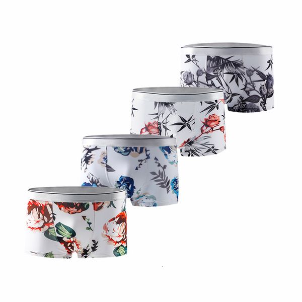 

ice silk underwear flower print boxer shorts homme male comfortable under men's boxers breathable panties gay, Black;white