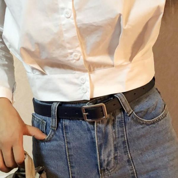 

pu кожа женщин пояса тонкий ремень женщины ремни прямоугольник металл пряжкой ремни для женщин ladies ремень джинсы студент девочка белый bb, Black;brown
