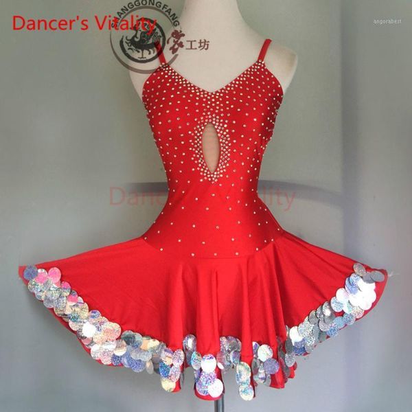 

dancer's vitality wave edge diamond harness style latin dance dress women samba salsa tango dress for latin competition1, Black;red