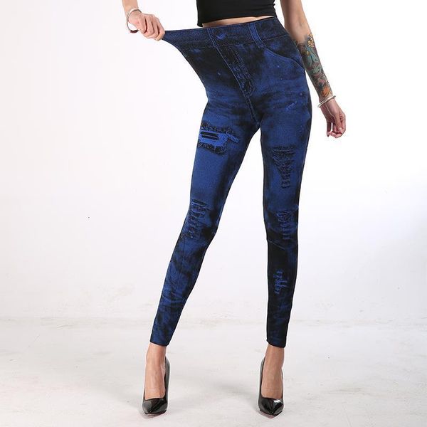

plus size women leggings seamless jeans 2019 new print mock pockets and hole slim jeggings ladies denim skinny trousers, Black