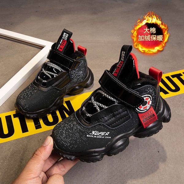 

leather sports new velcro children's running fashionable casual sho, Black;red