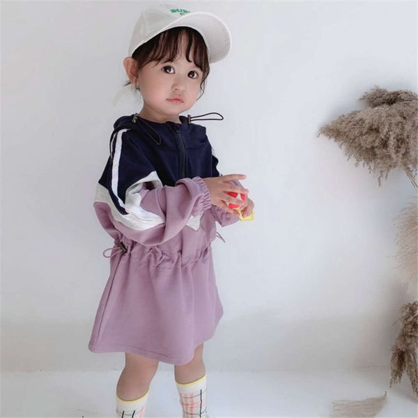 

autumn hooded drs girls' children's color matching casual skirt baby fashion skirt children's wear, Blue