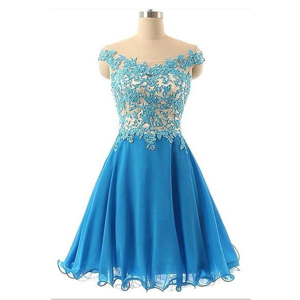 Schöne Nackte Halb ausscheren Shouder Ausschnitt Applikationen, Perlen knielangen Chiffon-Rock Curly Hemline Cocktailkleid Short Pom-Kleid