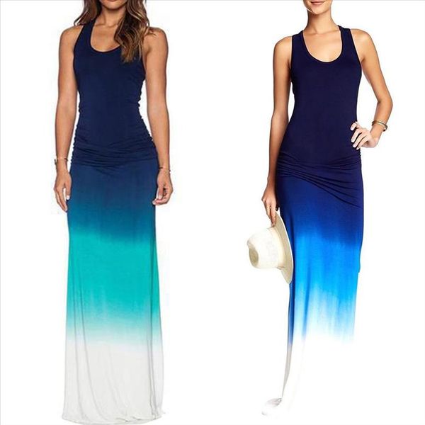 

plus size fashion gradient sleeveless round neck summer women maxi long dress 2020 new womens wear, Black;gray