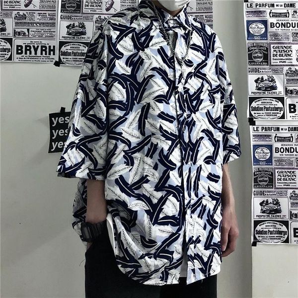 

short-sleeved 2020 summer trend flower hawaiian shirt men harbor style streetwear retro chic loose tide white, White;black