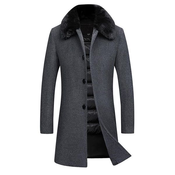 

new arrival fashion winter long detachable down liner thermal wool collar woolen men coat thick casual size mlxl2xl3xl4xl5xl6xl, Black