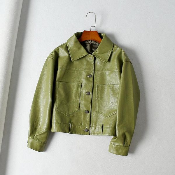 

2020 новая мягкая искусственная кожа куртка осень женщины street casual pu кожаная куртка воротник отложной дамы байкер, Black