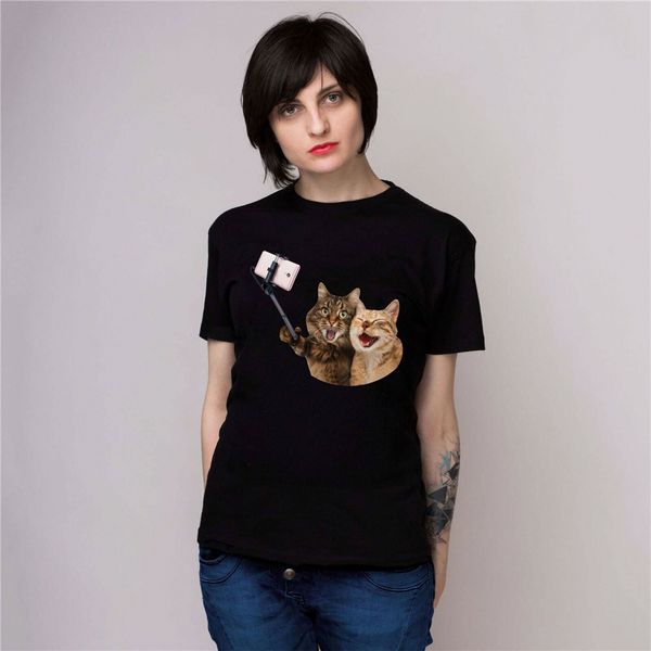 

счастливые кошки селфи пару одежды для любителей симпатичные короткие рукава настроить балахон дизайнеров футболки толстовка