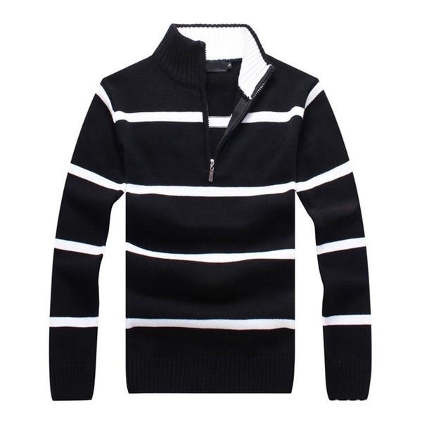 

men's sweaters fashion 2021 long sleeve stand-collar zipper striped pullovers casual mens clothing knitted coats, White;black