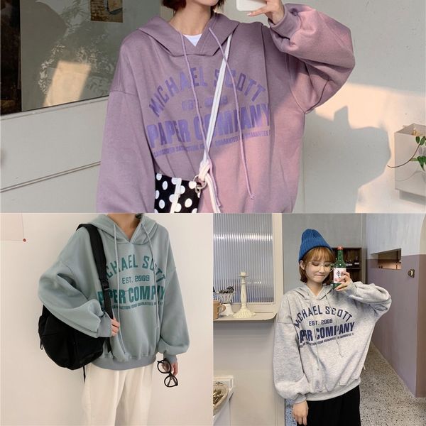 

hk58f cotton autumn coat clothes sweater cec sweater women's super han7 winter new hooded and velvet coat ins trendy student loose clot, Black