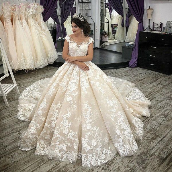 

luxury wedding dresses champagne appliques ball bridal gowns vestido de novia plus size wedding, White