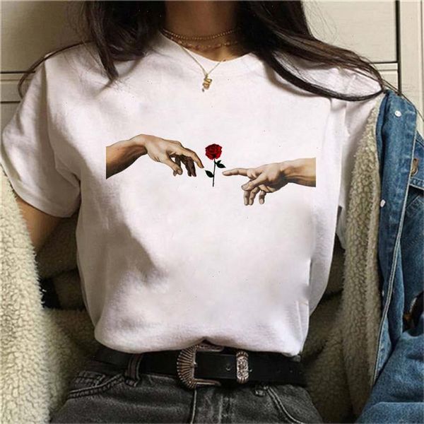 

michelangelo vaporwave t shirt women hip hop harajuku tumblr aesthetic hand with rose tshirt grunge 90s ulzzang tees female, White