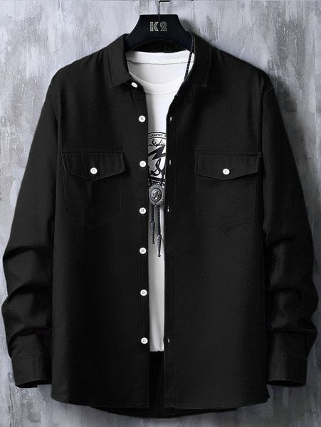 

men flap pocket button up shirt without tee t75d#, White;black
