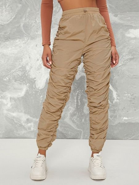 

ruched toggle drawstring windbreaker joggers l4aj#, Black;white