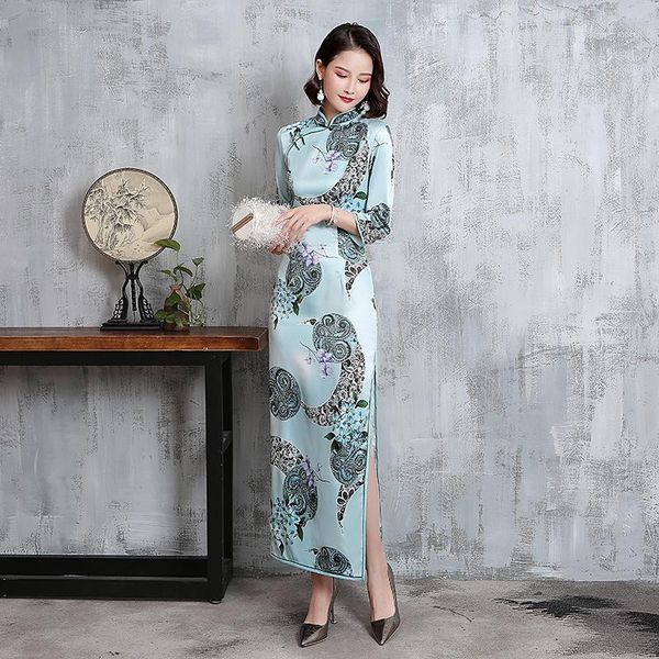 

slim high slit long chinese dress chinese cheongsam dresses vestido women stage show embroidery flower elegant gown vestido1, Red