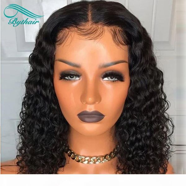 

парик фронта bythair короткого боб lace волна воды фронт шнурок человеческих волосы парики для женщин бразильских человеческих волос pre щип, Black;brown