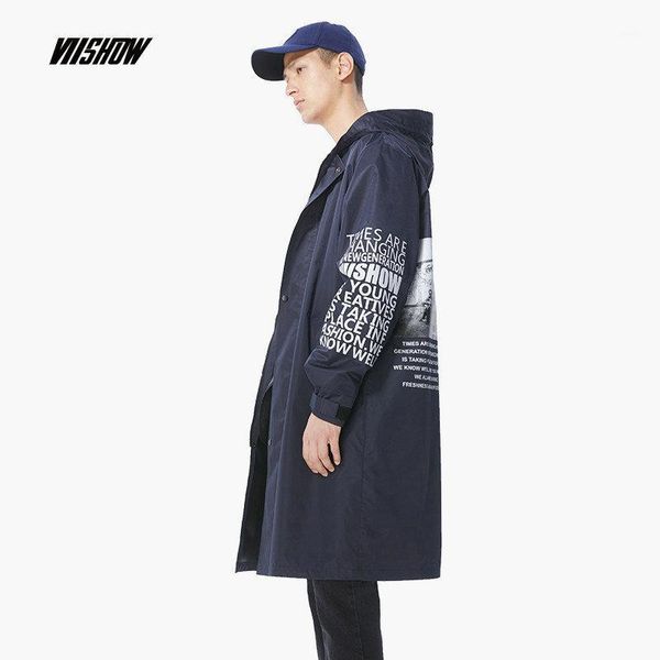 

viishow printed men's coat brand trench coat men abrigo hombre 2018 new long men streetwear manteau homme fc20241831, Tan;black