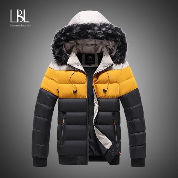 

winter jacket men fashion fur collar male padded parka mens patchwork thick jackets and coats man windbreaker parkas m-5xl 201209, Black