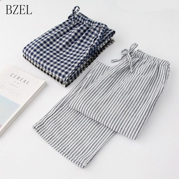 Bzel Outono Algodão Dormir Bottoms Mens Pajama Simples Sleepwear Calças Pijamas para Calças Masculinas Pants Pajama Calças Plus Size M-XL 201125