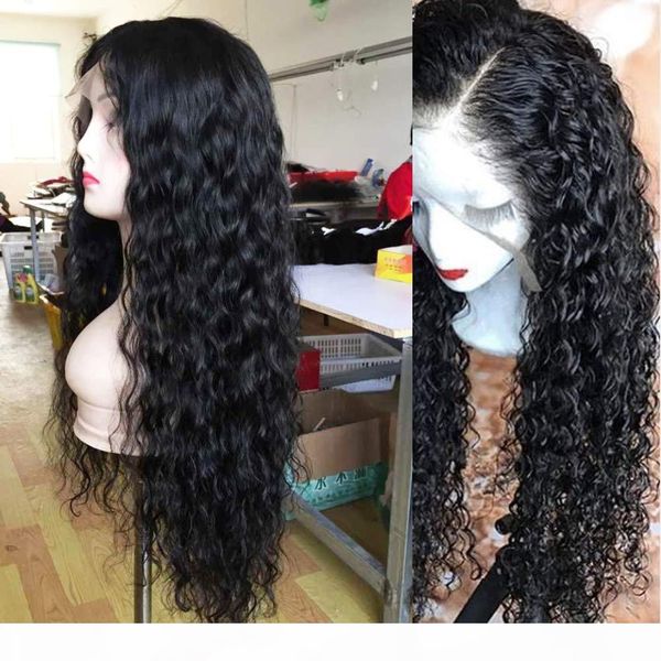 

glueless water wave lace front wigs unprocessed malaysian virgin human hair wig pre plucked natural with baby hair wig, Black