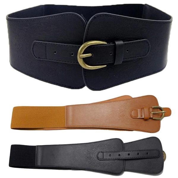 

womens wide waist belt faux leather elastic stretch corset waistband ladies bltll0338, Black;brown