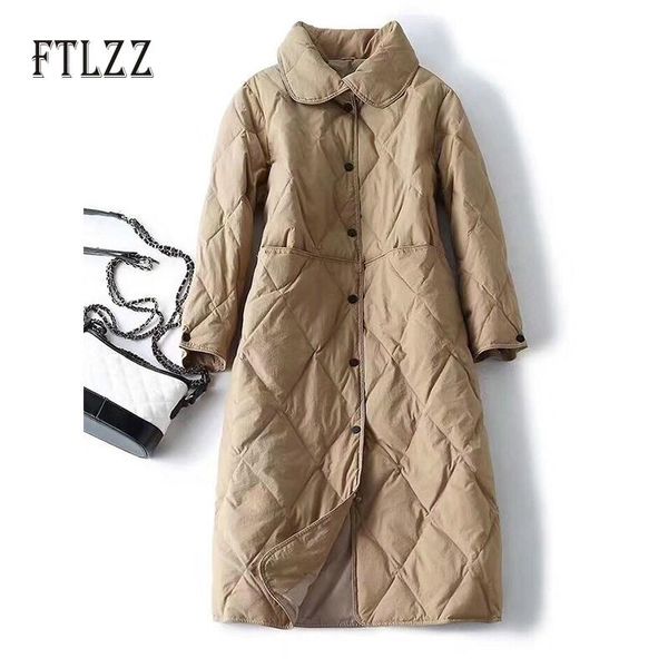 

white duck down jacket women slim single breasted warm ultra light down parka autumn winter warm medium long puffer coat outwear, Black