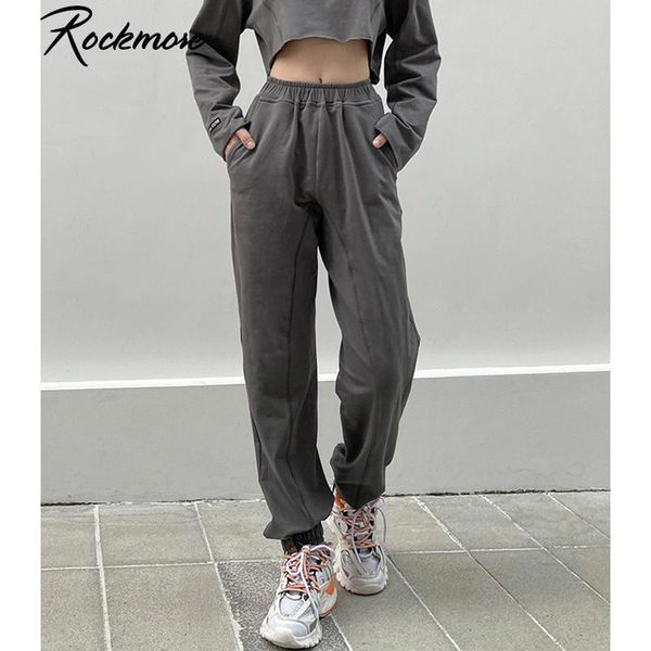 

rockmore baggy pencil sweat pants for women pockets high waist trousers plus size streetwear sweatpants casual wide leg joggers, Black;white