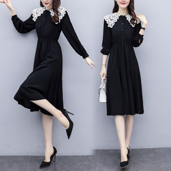

medium autumn 2020 new french small length dress for women fat sister large women's long sleeve t-shirt, Black;gray