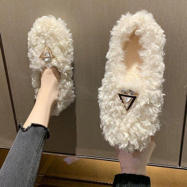 

moccasin shoes loafers fur casual female sneakers autumn soft 2020 fashion women's round toe slip-on moccasins winter new fall, Black