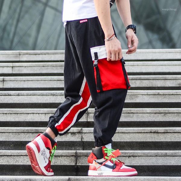 

american street style fashion men's pants multi pockets cargo pants hip hop trousers men spliced black camouflage jogger1