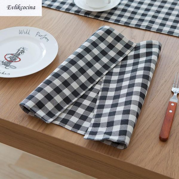 

Free Shipping Black White Plaid Placemats Dining Table Cloth Insulation Coffe Cup Pad Kitchen Tovaglietta for Table