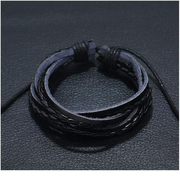 

black braided wrap rope fashion casual vintage punk handmade weave genuine leather men bracelets for women homme men jllrfc, Golden;silver