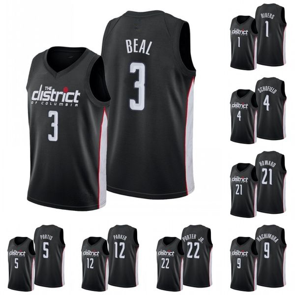 

washington wizards men admiral schofield austin rivers bradley beal dwight howard bobby portis troy brown jr. statement jersey, Black