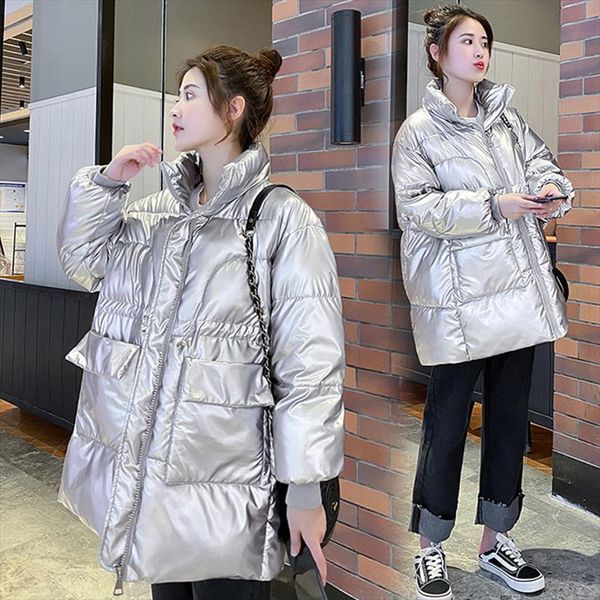 

2020 new winter women parkas fashion shiny fabric thicken windproof warm jackets coat outwear wear jacket s, Black
