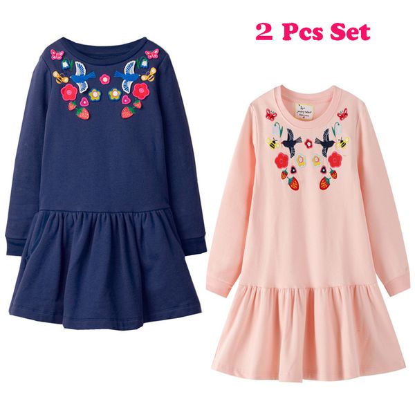 

jumping meters 2 pcs set cotton embroidery baby girls dress for autumn spring kids long sleeve costume fashion toddler dresses lj200923, Red;yellow