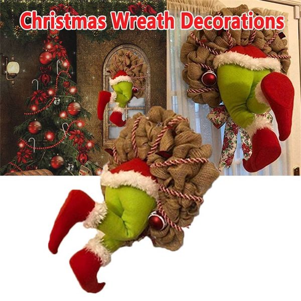 

рождество вор украл рождество burlap венок новогодние украшения санта-клаус венок для wall window xmas подарков