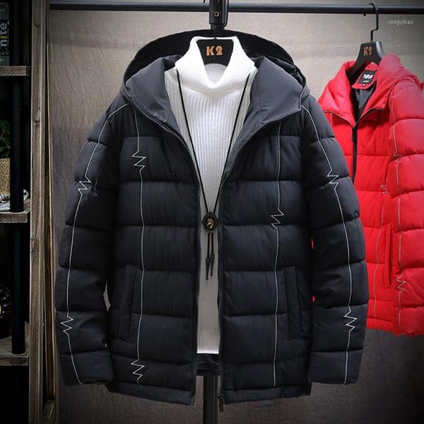 

sagace men's japanese solid color hooded padded coat jacket winter male fashion thermal casual cotton padded jacket parkas coat1, Black